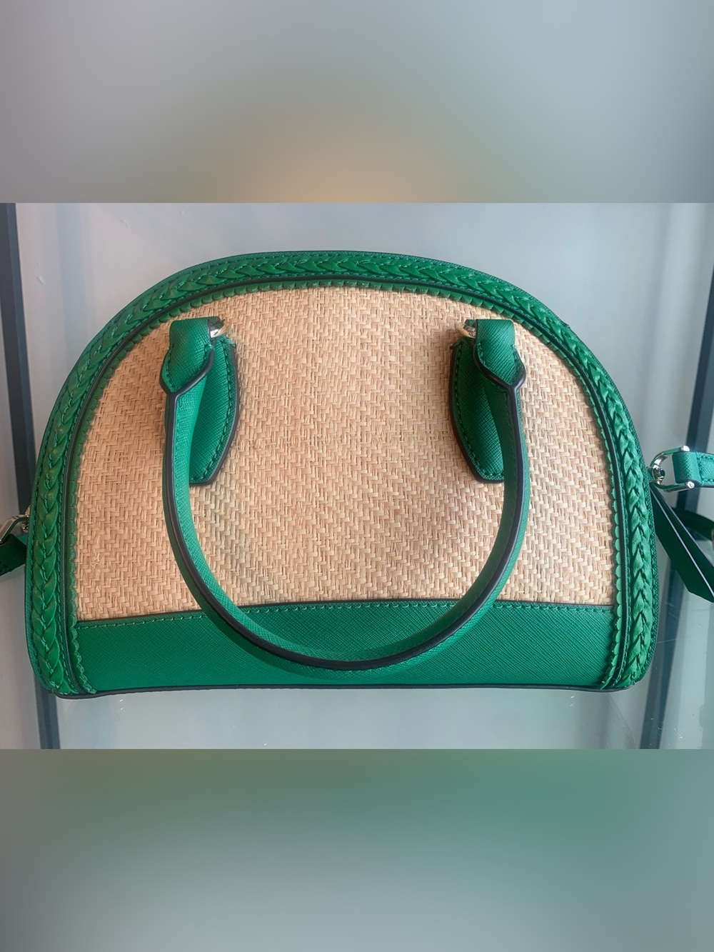 Kate Spade Reiley Raffia Satchel Green Straw Summer Crossbody Satchel - Picture 3 of 11